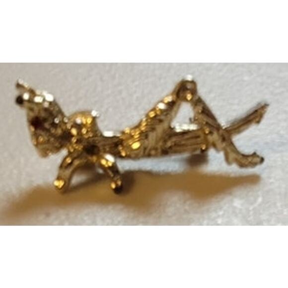 Vtg Grasshopper Locust Insect Bug Pin Brooch Red Rhinestone Eye Goldtone 1.5" - Picture 5 of 6